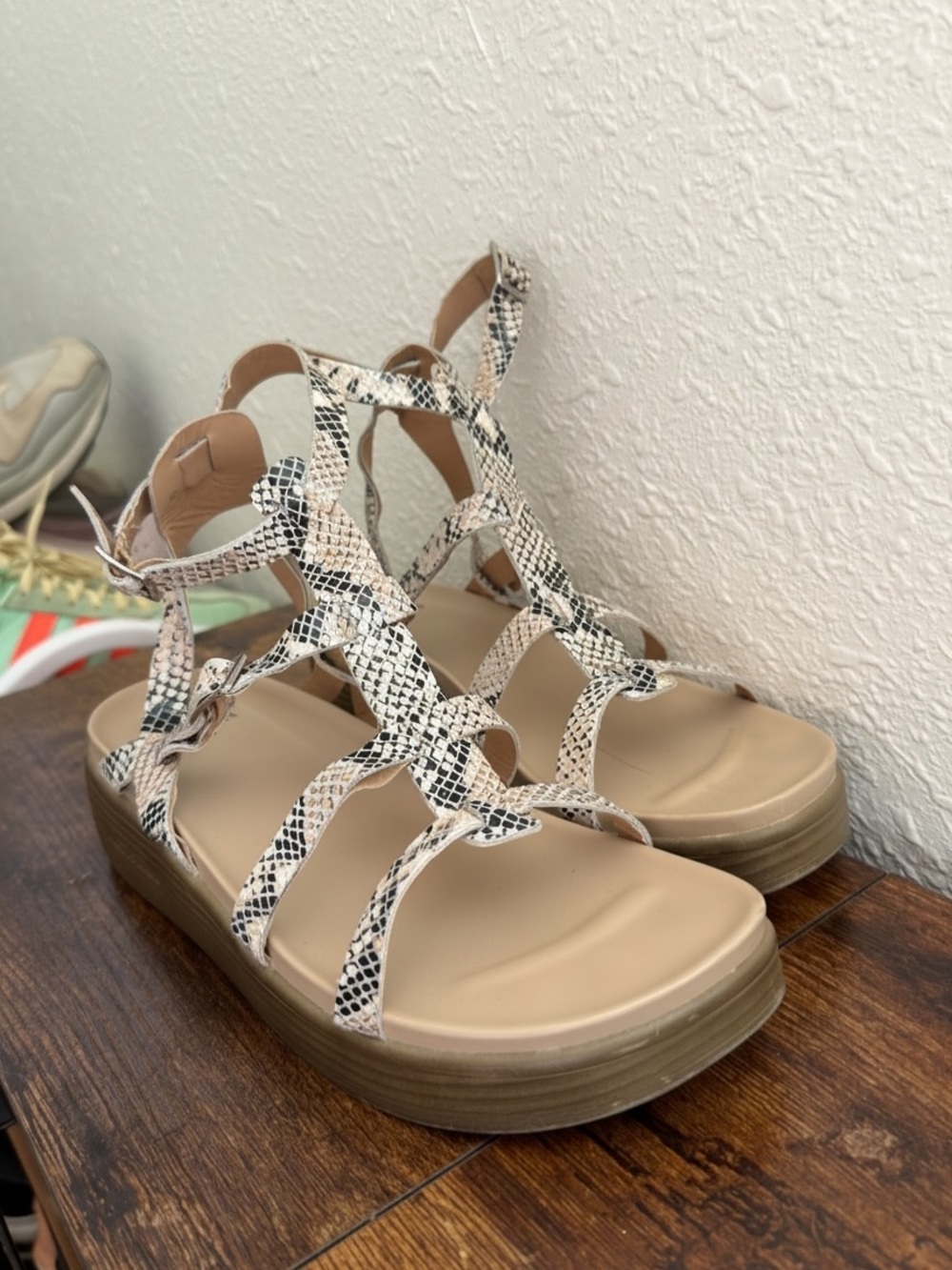 Donald Pliner Neutral Snake-Print Gladiator Platform Sandals